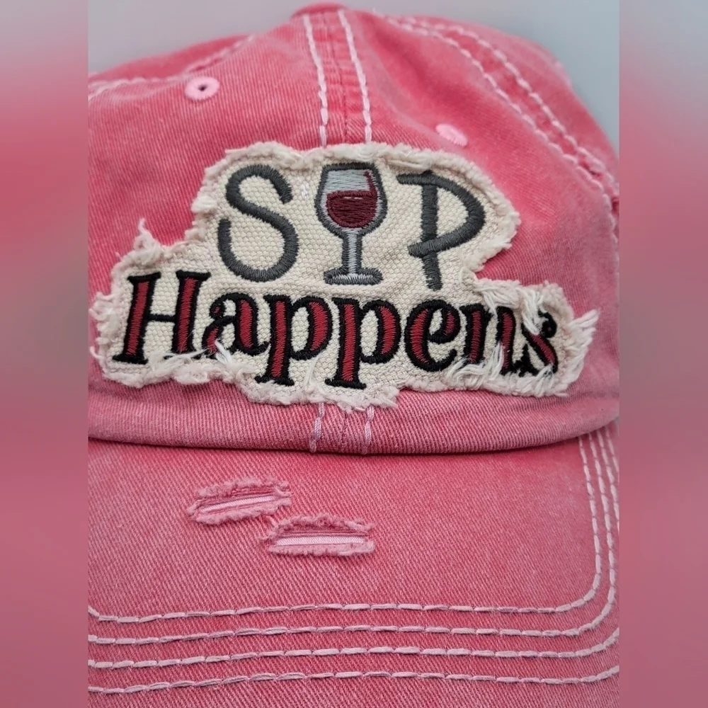 Distressed Pink Statement Ball Cap 